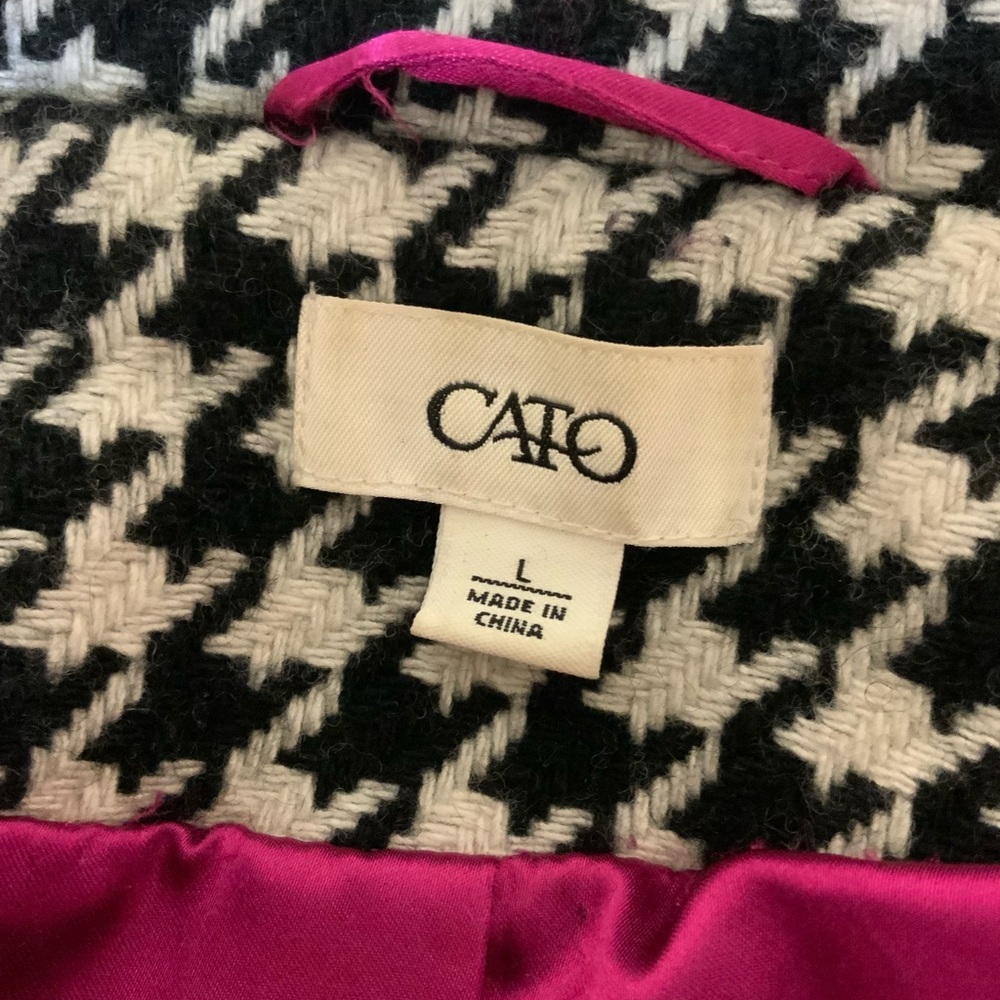 Like New Cato Wool Blend Geometric Pea Coat Herringbone Black/White - Picture 11 of 16